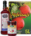 Produktbeispiele anhand von Apfelsaft BiB, Marmelade und Likör